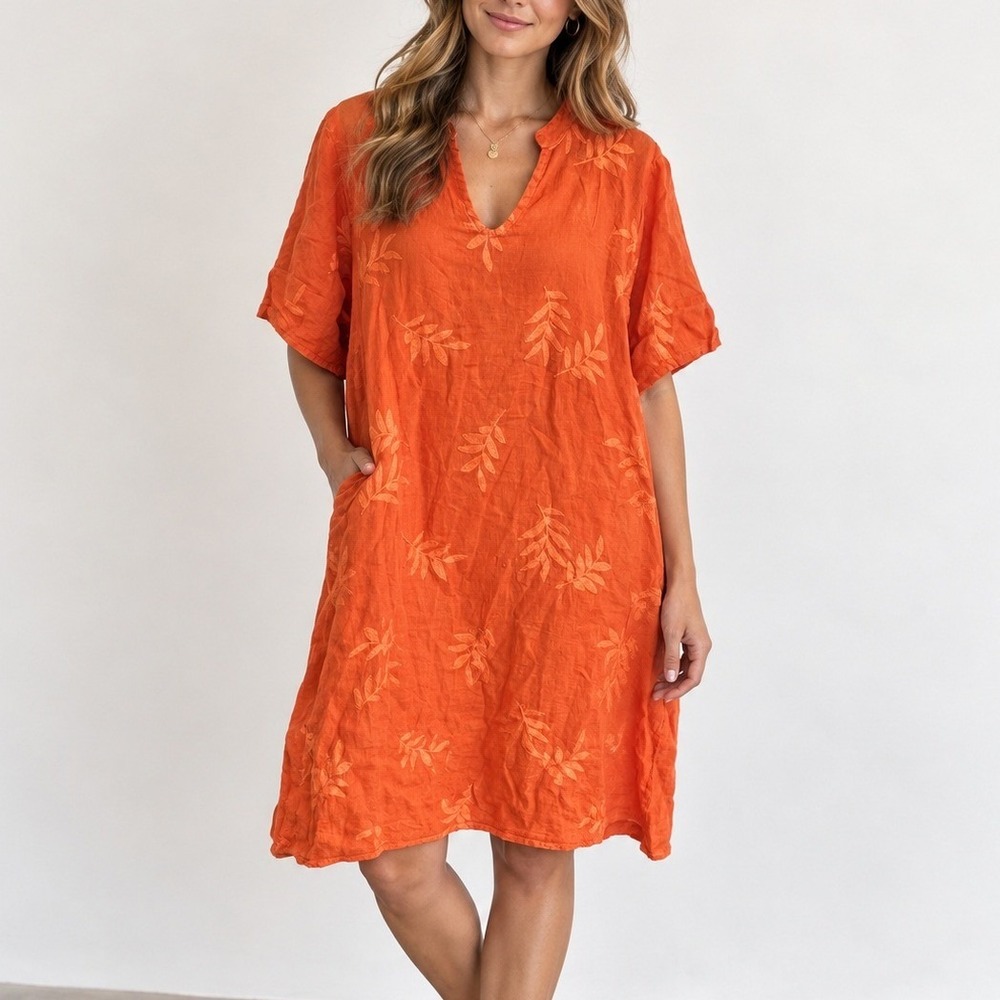 Three Hearts Made in Italy Linen Embroidered Dress Coast Lagenlook Vacational